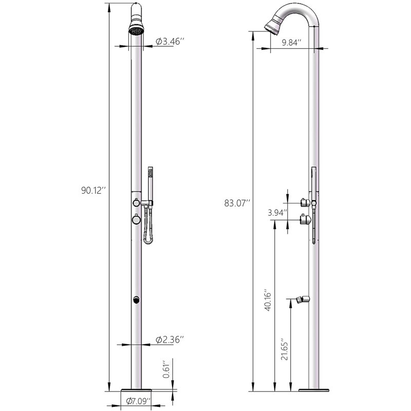 Matt Black Stainless Steel Outdoor Shower with Hand Wand and Foot Spout