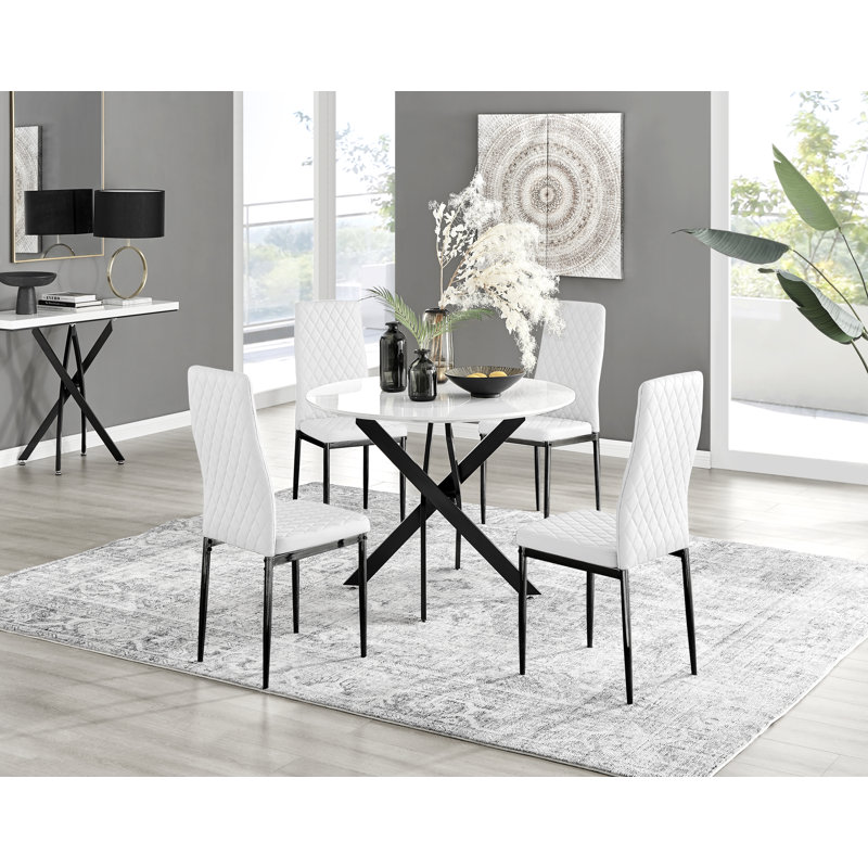 Eubanks 4 - Person Dining Set, White/Black, White/Black