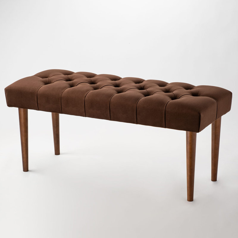 Velvet Upholstered Bench, H45 x W80 x D35cm, Bronze/Walnut