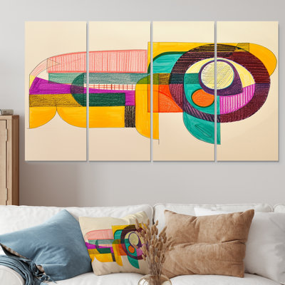 Ensemble de 4 formes géométriques rétro - Art mural géométrique pour le salon