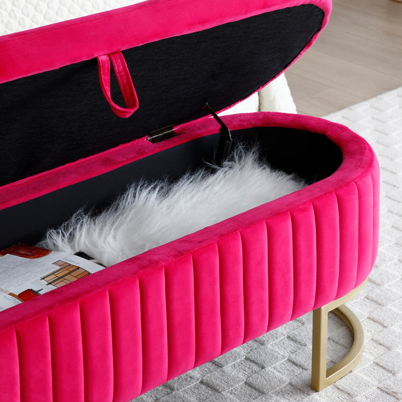 Velvet Upholstered Flip Top Storage Bench, Rose