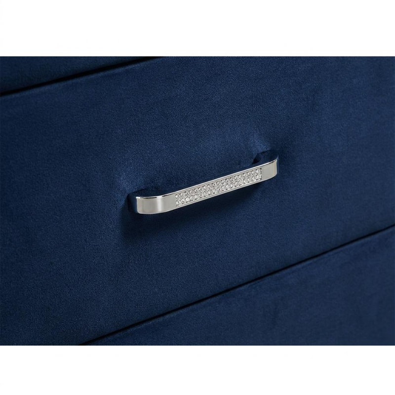 Table de chevet rembourrée en polyester avec 2 tiroirs, quincaillerie en cristal, pieds chromés, table de chevet pour ensemble de chambre à coucher, bleu pacifique