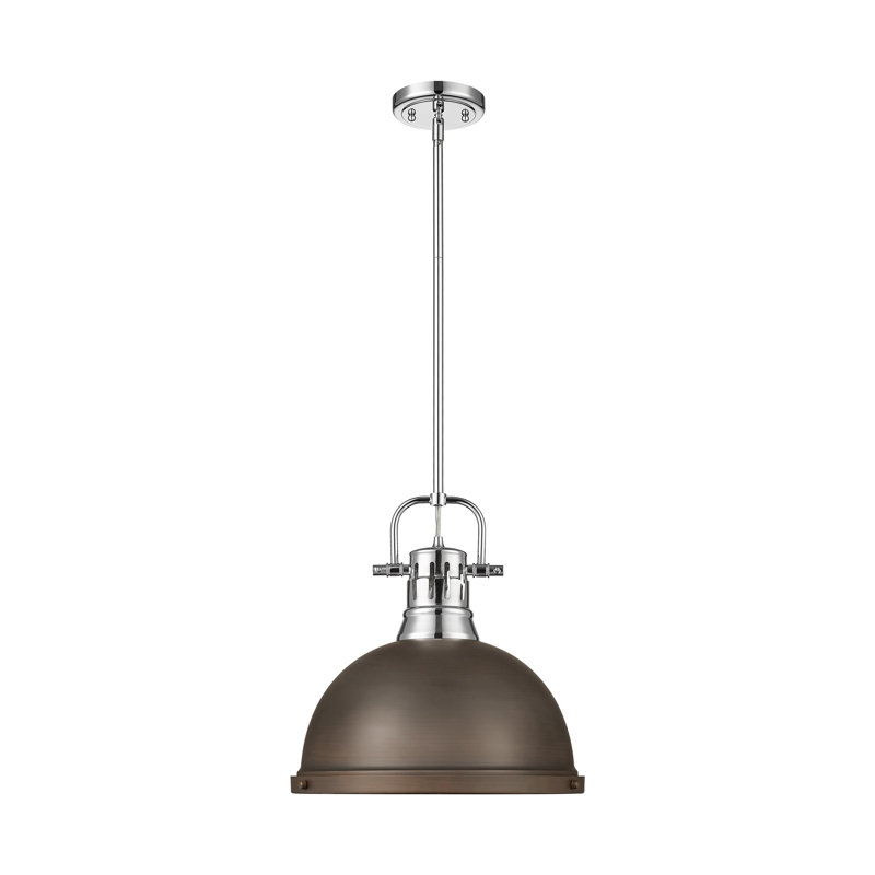Luminaire suspendu 1 lumière avec tige Bryceton, Bronze huilé, Chrome chrome