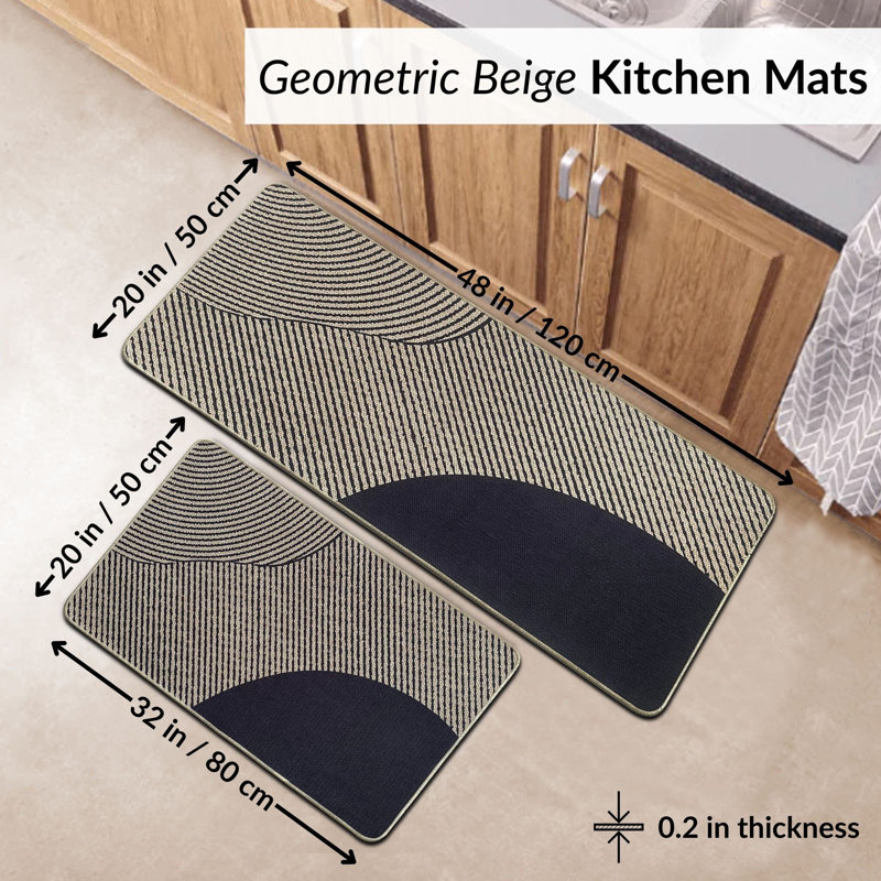 Geometric Kitchen Mat Set, Beige