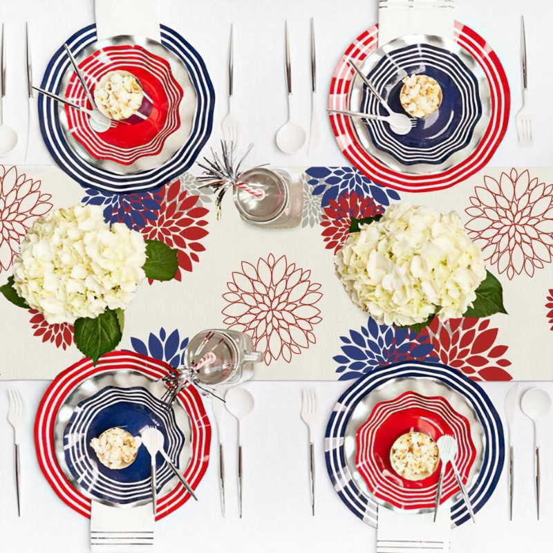 4Th Of July Independence Day Table Runner God Bless America Blue Red Dahlia Flower Table Runners Memorial Day Modern Table Center Decor For Home Kitchen Dining Party Patio (13 X 36 Inch)
