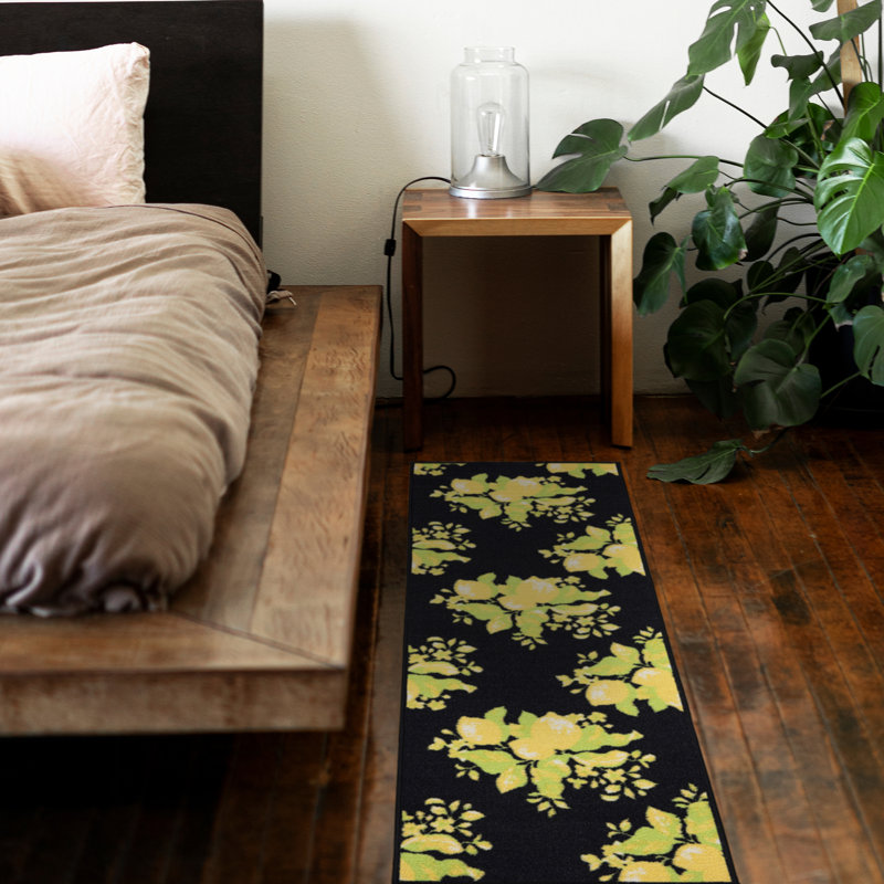 Glamour Non Slip Rubberback Kitchen Runner Rug, Black