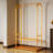 Gold Clothing Rack for Hanging Clothes,Sturdy metal clothes rack,Modern Garment Rack with Bottom Storage Shelves and 6 Side Hooks, Freestanding Wardrobe Rack for Bedroom or Closet