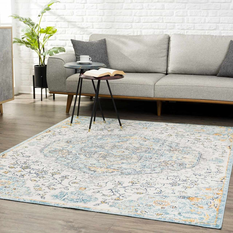 Tapis oriental ivoire / bleu / gris Favreau, Rectangle 2 pi x 3 pi