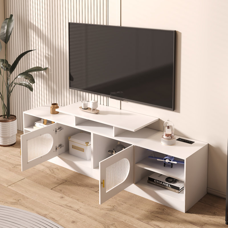 70" TV Stand  with Storage Cabinets and Open Shelves, Living Room Media Console