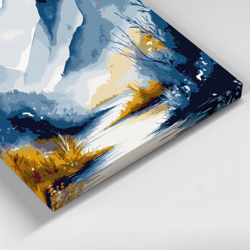 Aquarelle, paysage, 16, toile bleue, H 8 po x l 8 po