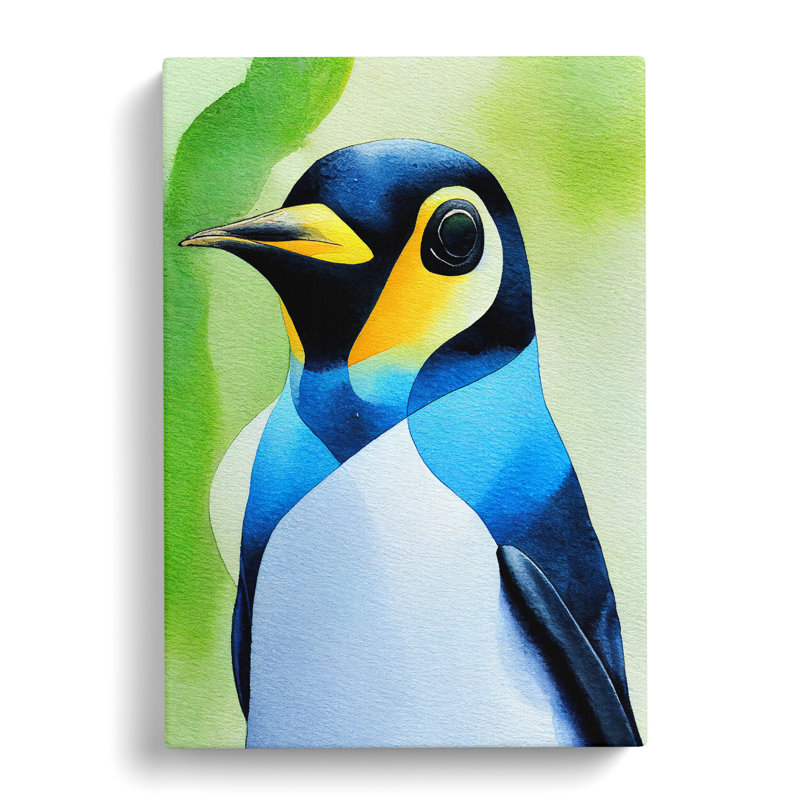 Penguin In Watercolour No.3 - Wall Art, Wrapped Canvas, 76cm H x 50cm W, No Matte