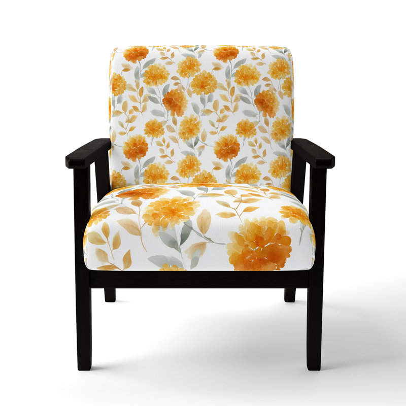 Fauteuil d'appoint floral - orange Marigold Mist, Accoudoirs carrés noirs