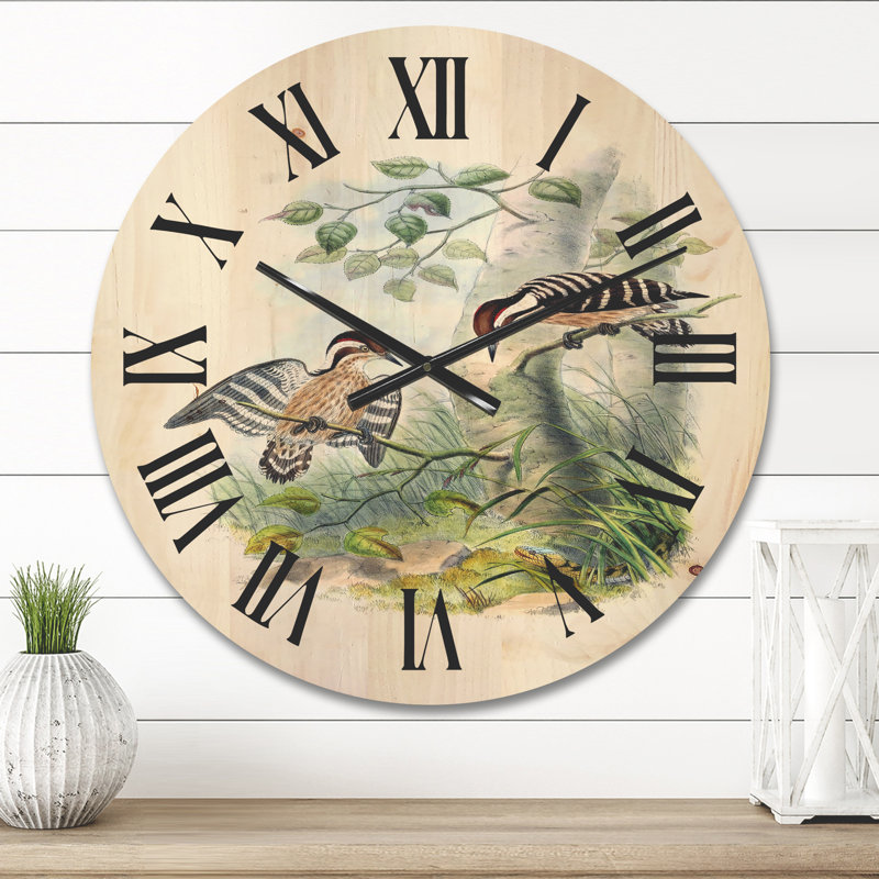 Horloge murale en bois Birds in the Wild I, Moyen