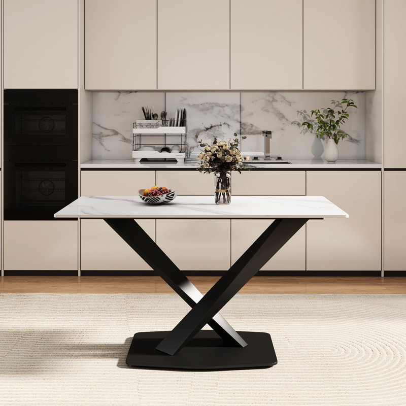 Table de salle à manger 56,4 po, Noir blanc, H 31,63 po x L 56,4 po x l 29,37 po