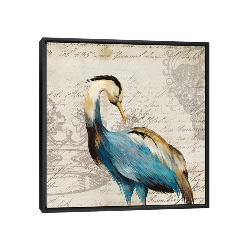 «Heron I», impression sur toile, H 18 po x l 18 po x P 1,5 po, Toile avec cadre noir, Pas de tapis