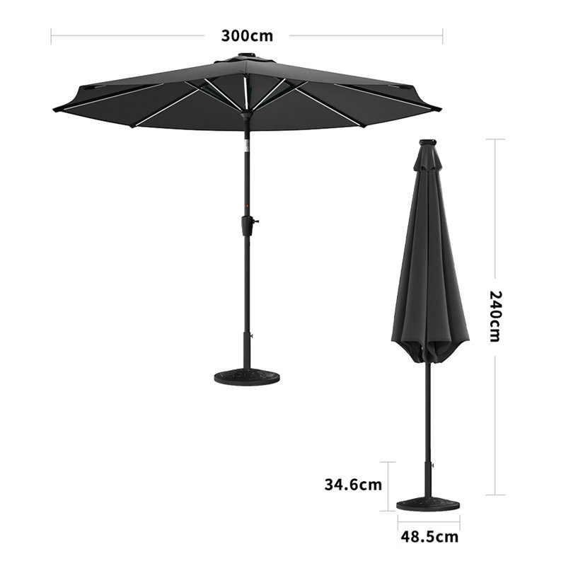 Aisyah 300cm Lighted Market Parasol, Dark Grey