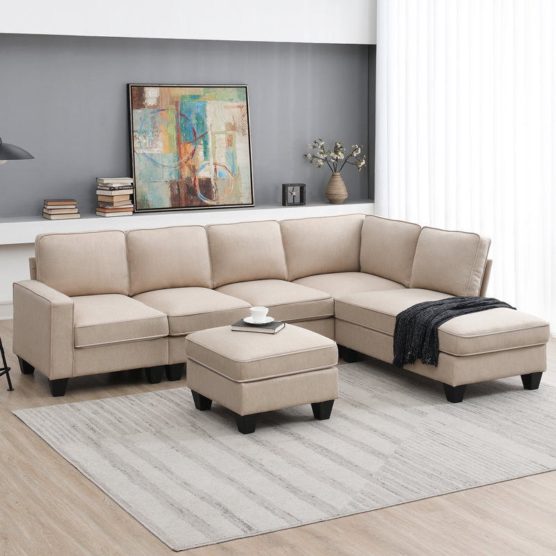 Canapé et méridienne Rasha, canapé modulaire, canapé de salon, canapé moderne, canapé rembourré, Tissu kaki