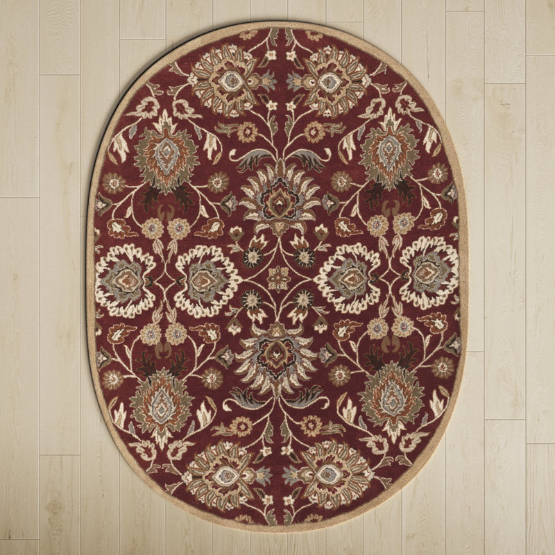 Arden Burgundy Hand-Tufted Wool Floral Rug, Oval 6' x 9'