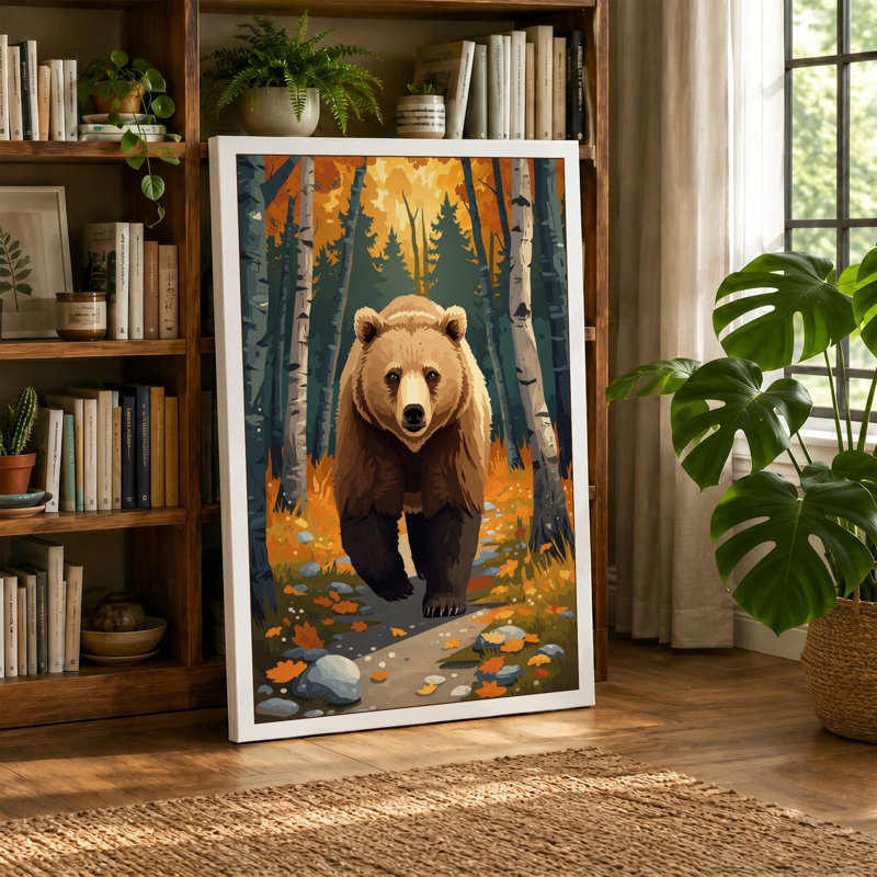 Bear Approaching Boho - Wrapped Canvas, 36x24 - 91.4 x 61.0 cm, Terracotta Border
