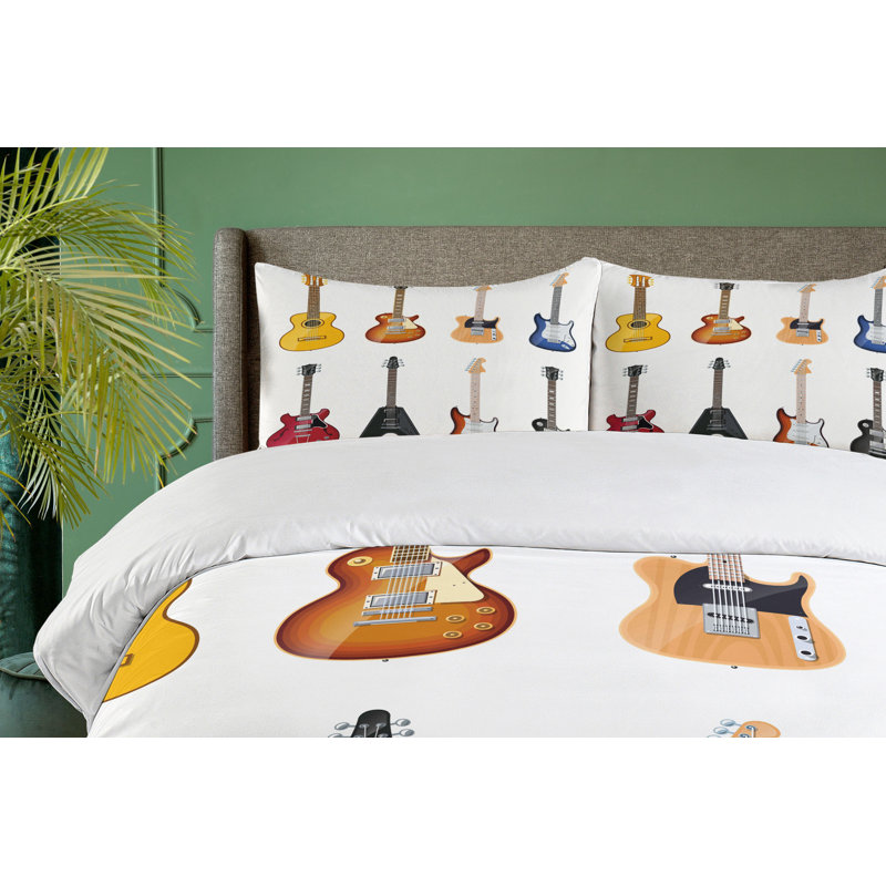 King Size Multicolor Guitar Pattern Duvet Cover Set