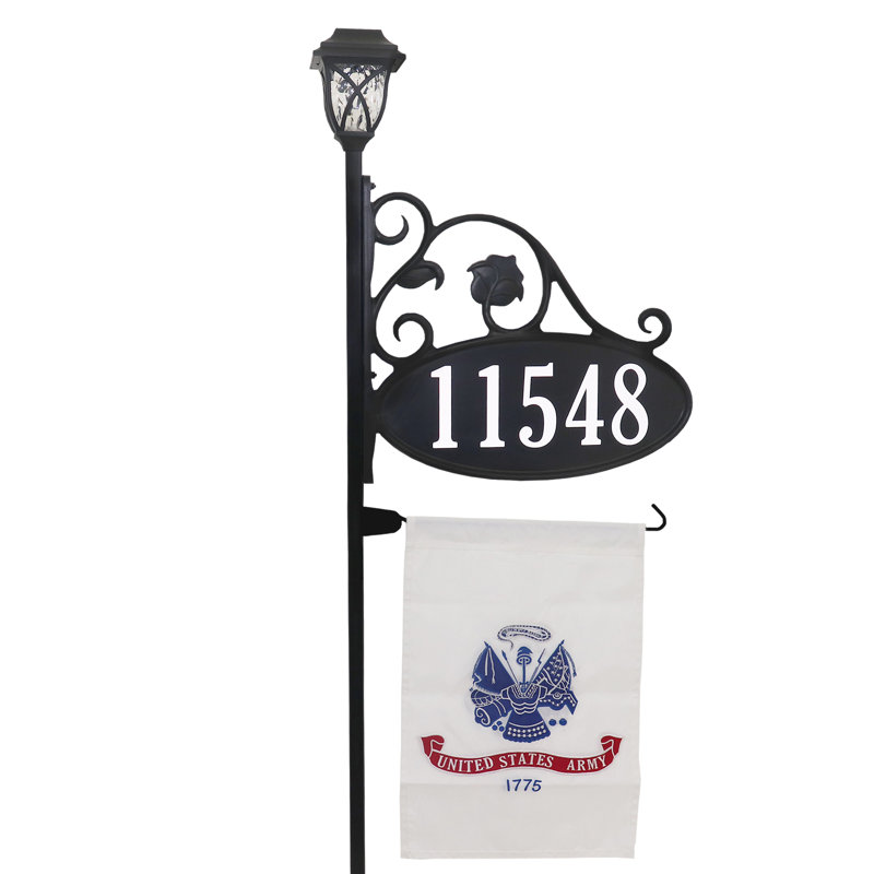 Enseigne d'adresse réfléchissante ovale double face avec drapeau de l'armée et lumière solaire Park Place - 48 po, Oui