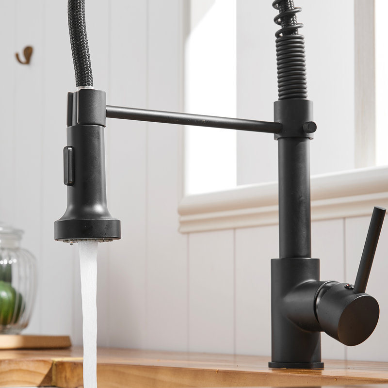 Robinet de cuisine rétractable en laiton noir, surface facile à nettoyer, eau stable et évier mat coulissant avec levier unique, sans fuites, installation, jet et fonction de pulvérisation