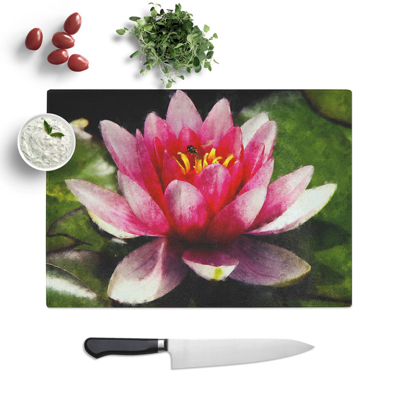 Water Lily Flower Vol.3 Painting Chopping Board, 0.4cm H x 20cm W x 28.5cm L