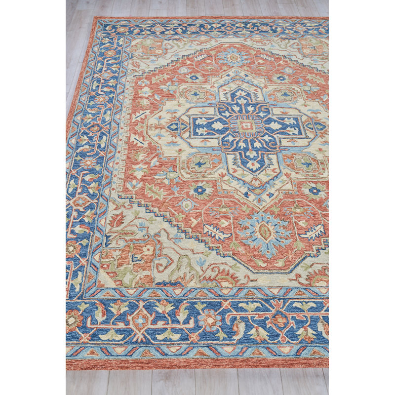 Richmond Serapi Red and Blue Hand-Tufted Wool Rug 5' x 8'