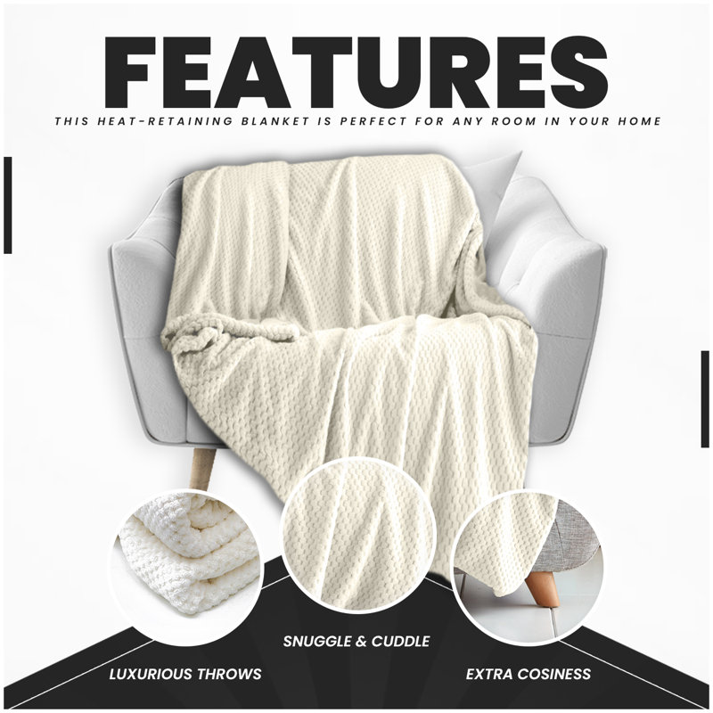 Teddy Popcorn Waffle Throw Blanket Soft Warm Cosy Lightweight Waffle Decorative Blanket for Sofa Couch Bed Bedroom Living Room