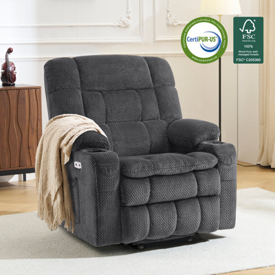 Small Dual Motor Power Recliner Lift Chair Infinite Position, Heat and Vibration Massage, Fabric