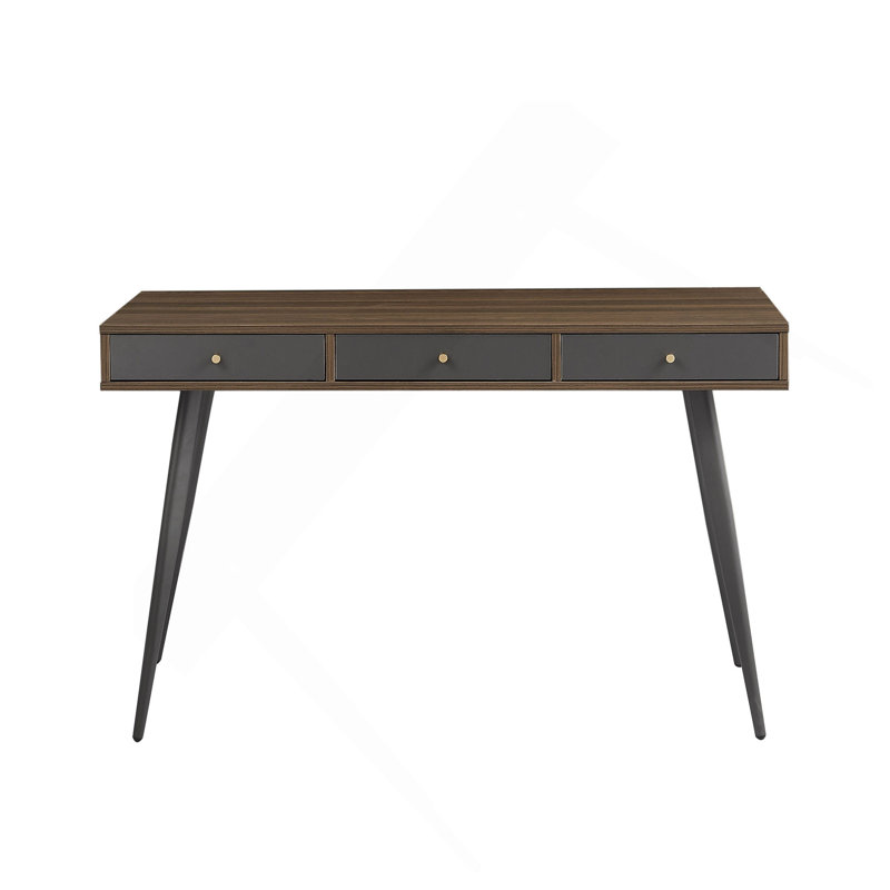 Bureau Mid-Century, bureau d'écriture moderne avec tiroirs, bureau d'ordinateur multifonctionnel noyer et gris foncé