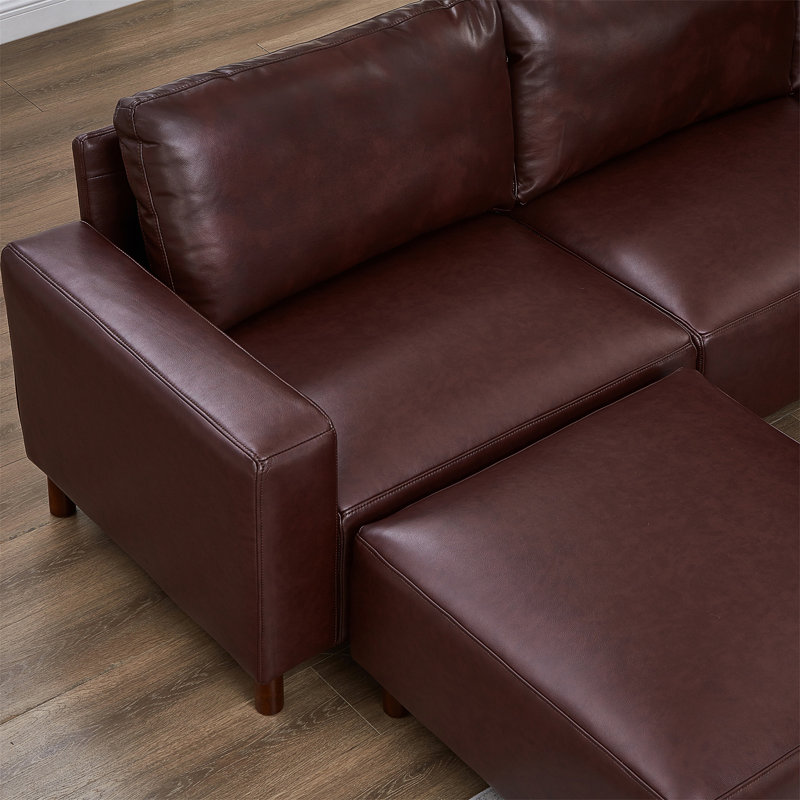 Canapé d'angle en cuir de polyuréthane de qualité moderne, Burgundy