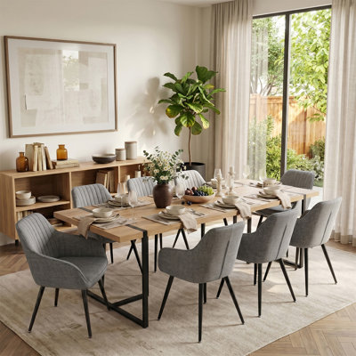 Modern 79" Rectangular Dining Set With 8 Upholstered Arm Chairs