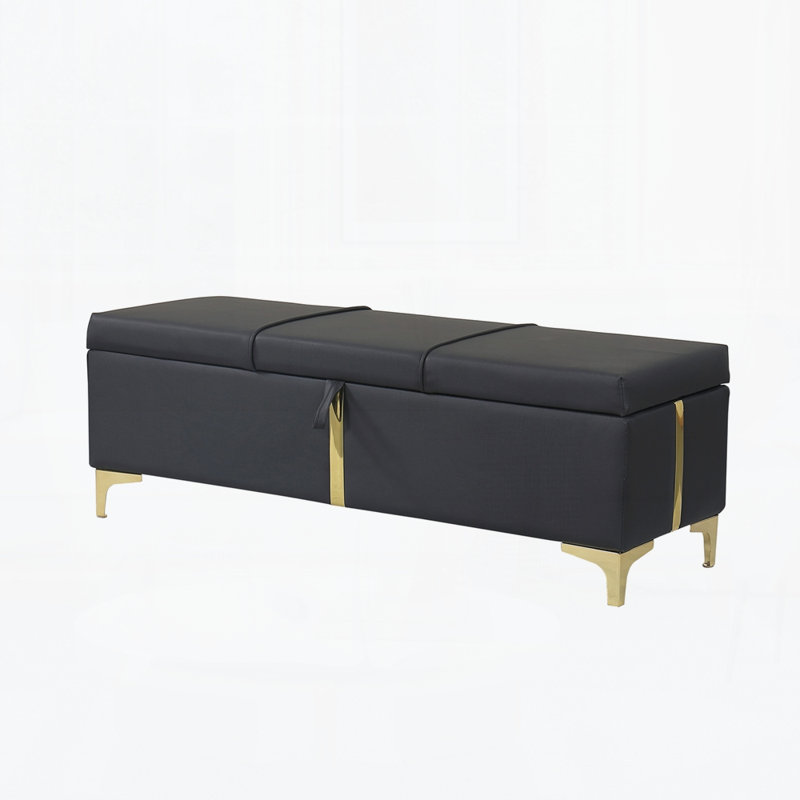 Repose-pieds élégant avec rangement, banc de rangement avec pieds en métal pour chambre à coucher et salon