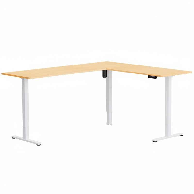 Bureau debout d'angle électrique VIVO, 75 po x 63 po, Noyer/blanc