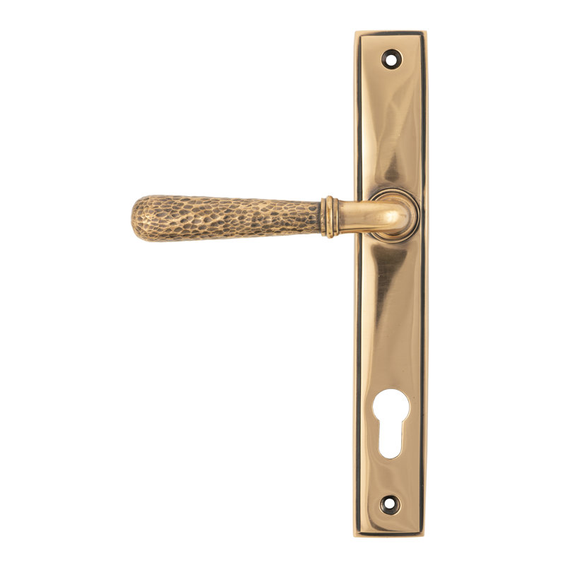 Hammered Newbury Lock Door Handle, Polished Bronze