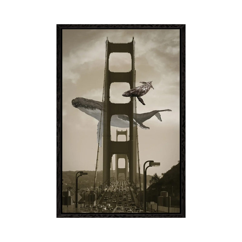 Whale Watching From The Golden Gate Birdge by David Loblaw - Print on Canvas, 101.6 cm H x 66.04 cm W, Black Framed