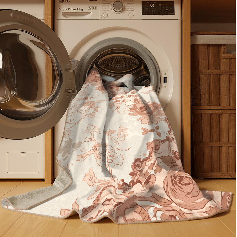 Tapis beige lavable à la machine à motif floral rétro Bishopston, 7 x 10