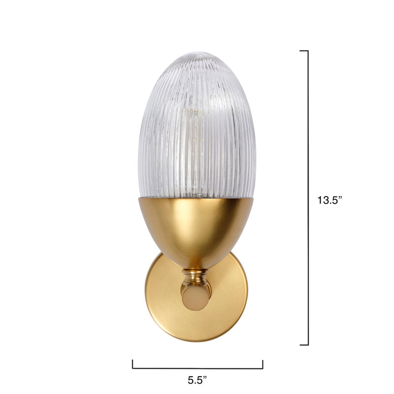 Polished Brass Sconce with Clear Ribbed Glass Shade