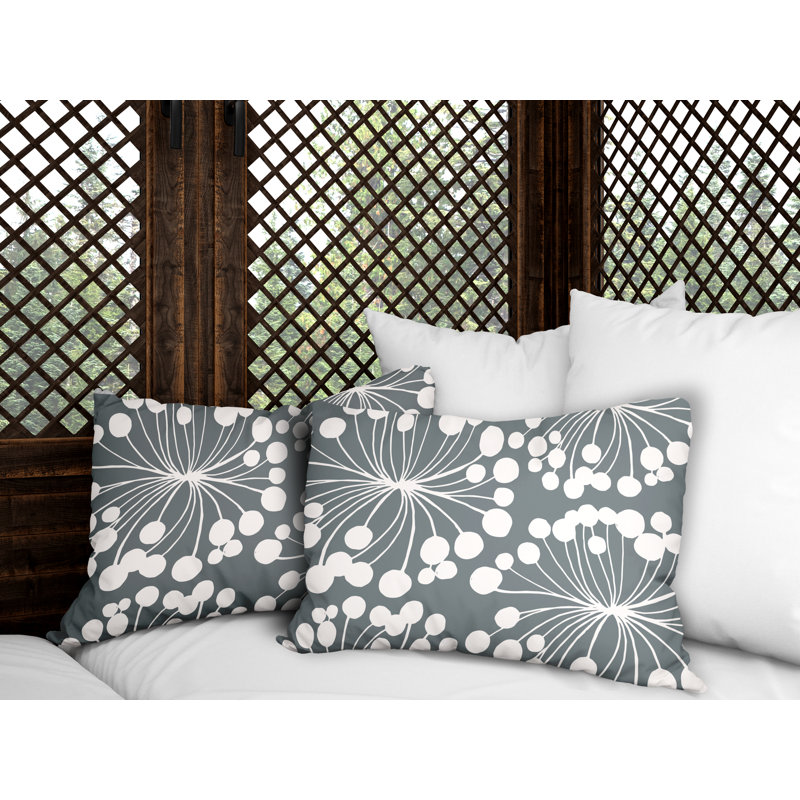 Floral Outdoor Reversible Throw Pillow, Gray