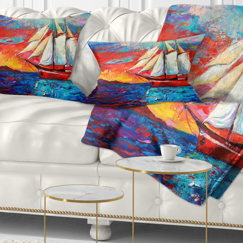 Bateau à voile seascape pendant un coussin lombaire coucher de soleil