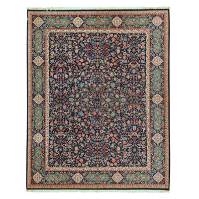 Hand Knotted Wool Oriental Area Rug in Navy And Light Green