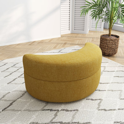 Half-Moon Silhouette Wooden Top Storage Upholstery Ottoman