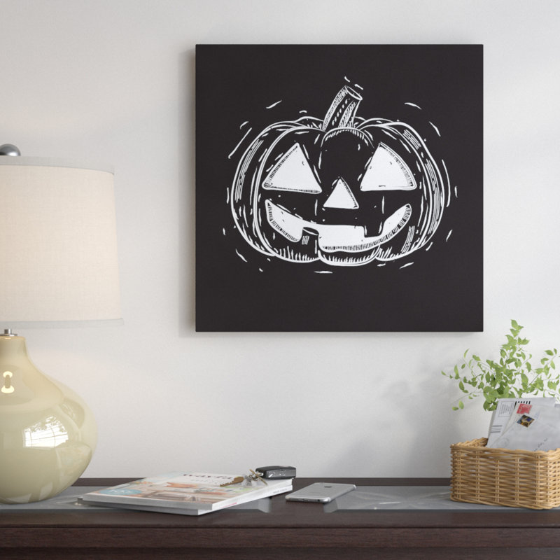 « effrayant éclairé cut jack-o'-lantern », impression sur toile tendue, H 18 po x l 18 po x P 1,5 po, Toile encadrée noire