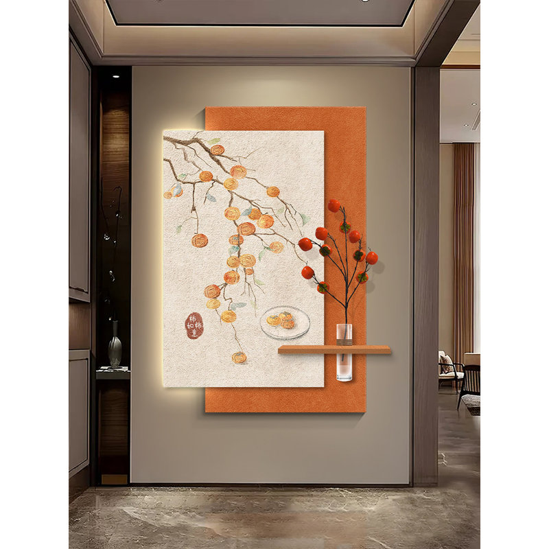 Nouvelles plantes de style chinois avec des lanternes et une image de "Che Che Ruyi", H 51,18 po x l 33,86 po x P 4,72 po
