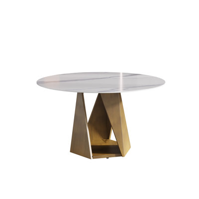 53" Round Marble Dining Table with Iron Metal Base, Artificial Marble for 6 People, Dining Room/Living Room Kitchen Dining Table(Only Dining Table+Base)