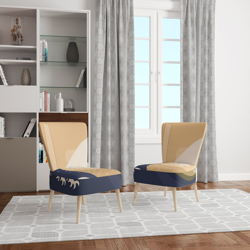 Accent Chair, Beige Floral Pattern Upholstered Decor - Beige Floral Pattern II, Brown/Blue