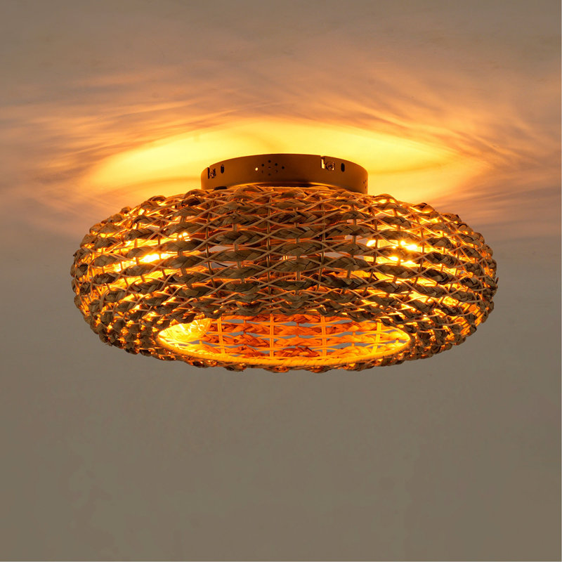 Ventilateur de plafond en bambou 19,6 "avec télécommande, 6 vitesses, ventilateur de plafond réversible à moteur à courant continu pour le salon, la chambre à coucher - AMPOULES NON INCLUSES