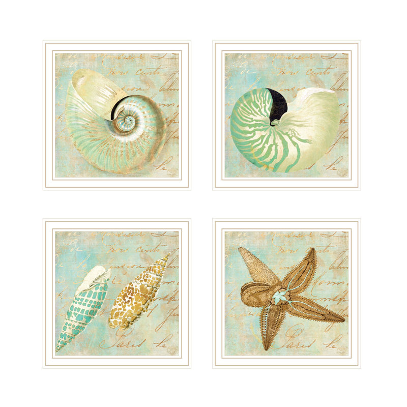 Ensemble de 4 reproductions d'art encadrées 4 pièces, Blanc