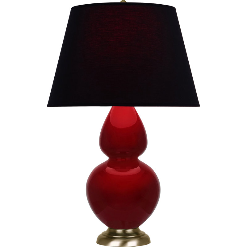 Lampe de table double gourde en céramique, Sangria glacé / laiton, Noir / Rouge, Laiton